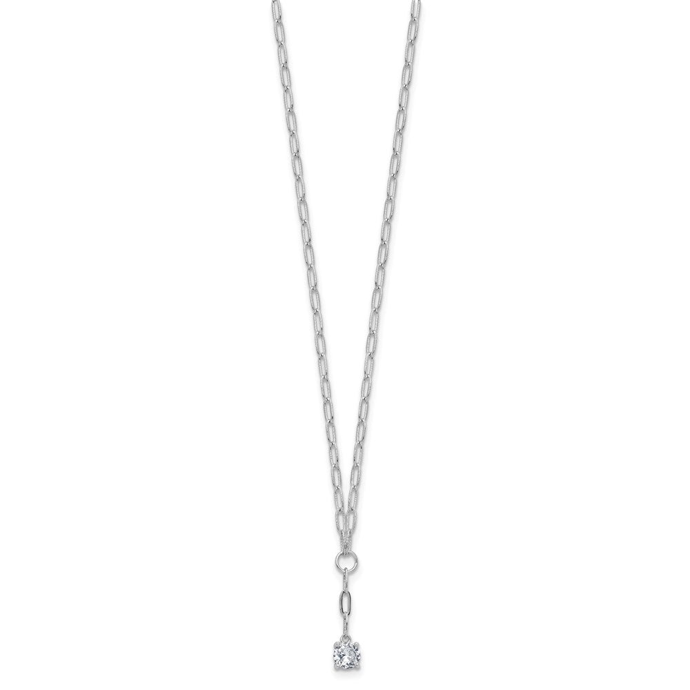 Cheryl M Sterling Silver Rhodium-plated Polished CZ Paperclip Link Lariat Necklace 18 Inches