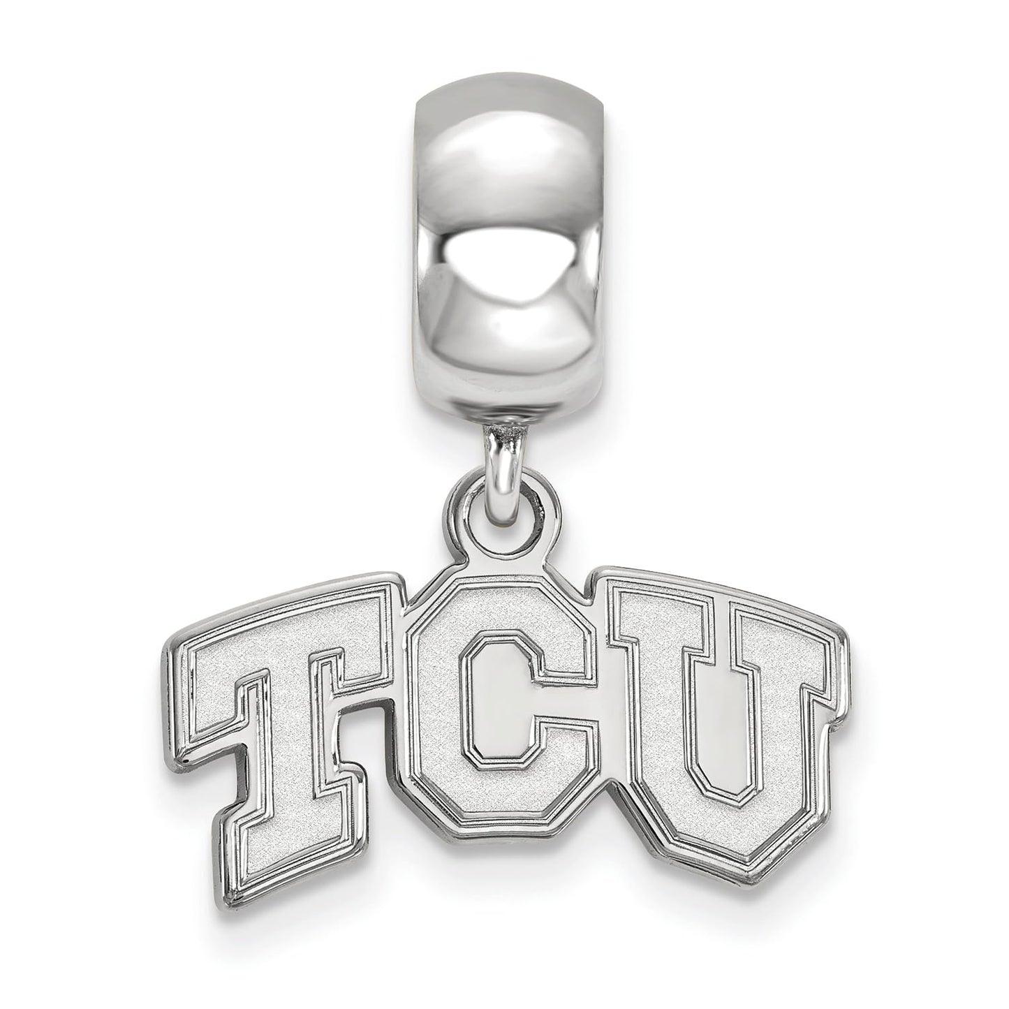 Sterling Silver Rhodium-plated LogoArt Texas Christian University T-C-U Extra Small Dangle Bead Charm