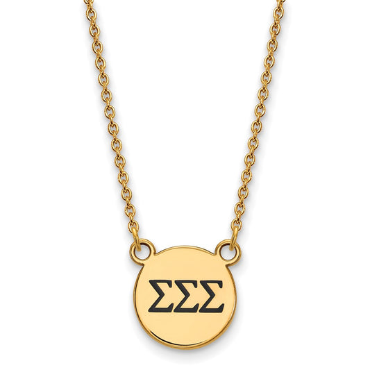 Sterling Silver Gold-plated LogoArt Sigma Sigma Sigma Sorority Greek Letters Small Black Enamel Pendant 18 inch Necklace