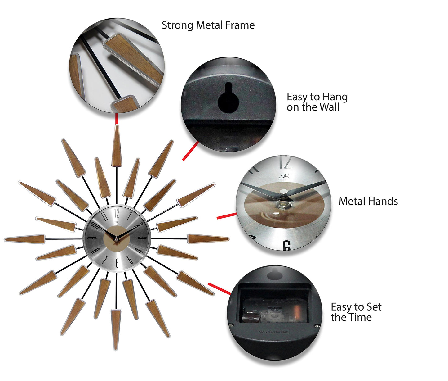 Infinity Instruments Satellite Starburst Mid-Century Modern Large 23 inch Wall Clock by  - 23 x 2 x 23