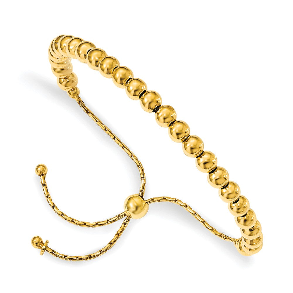 Sterling Silver Gold-tone Polished Beaded Adjustable Bracelet 9  inches