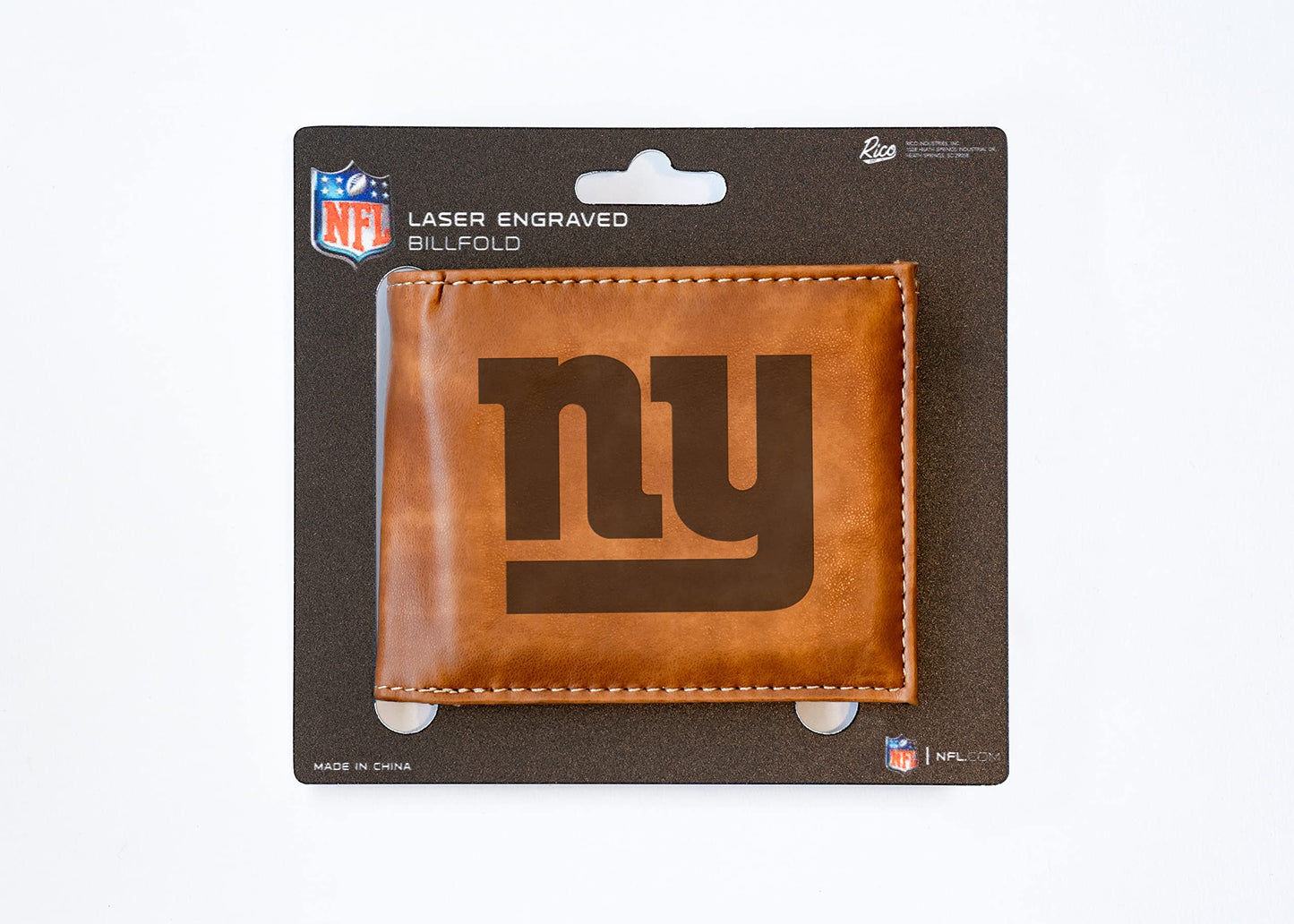 Rico Industries Football New York  Brown Laser Engraved Bill-fold Wallet - Slim Design - Great Gift