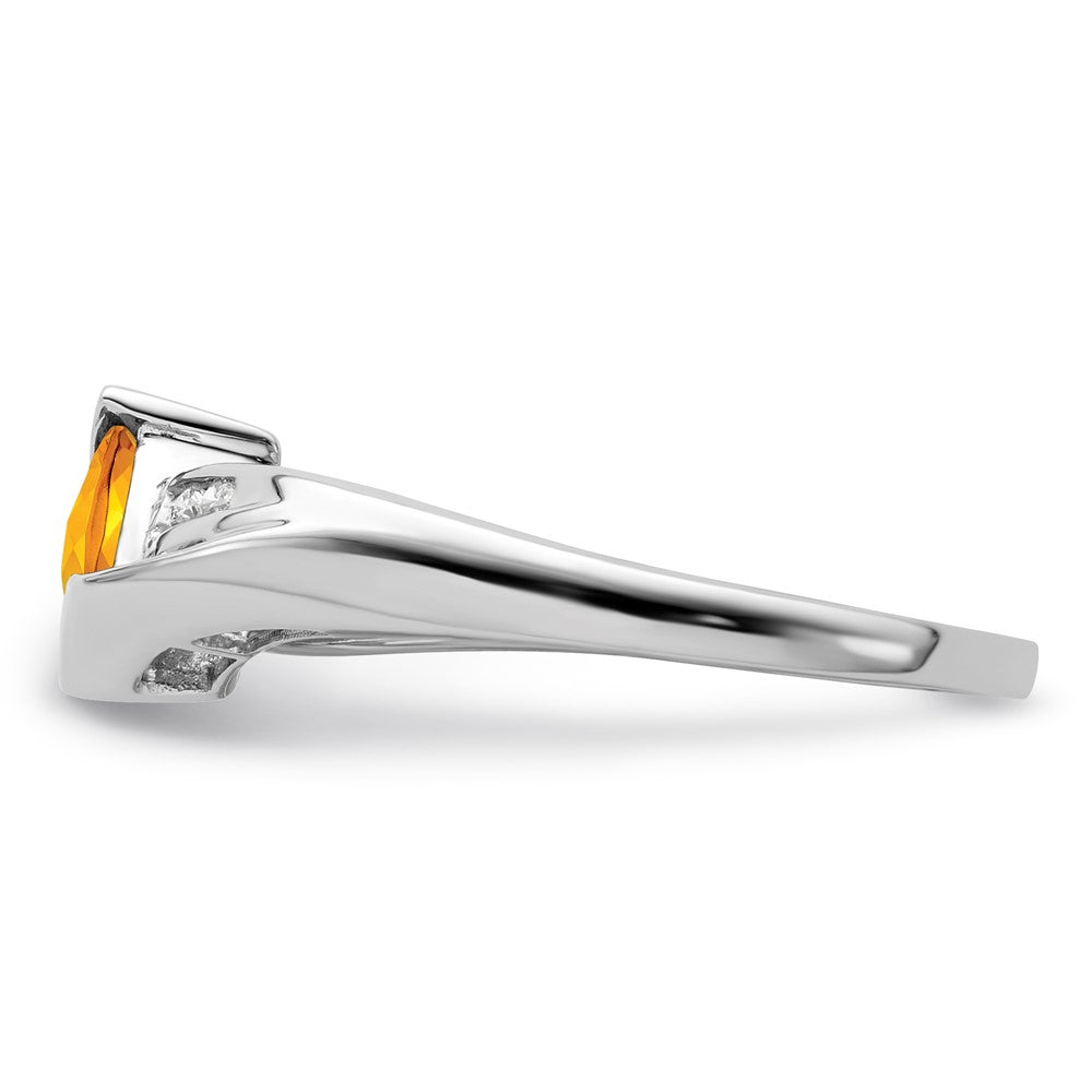 Sterling Silver 5X5 ANC Citrine & Diamond Ring