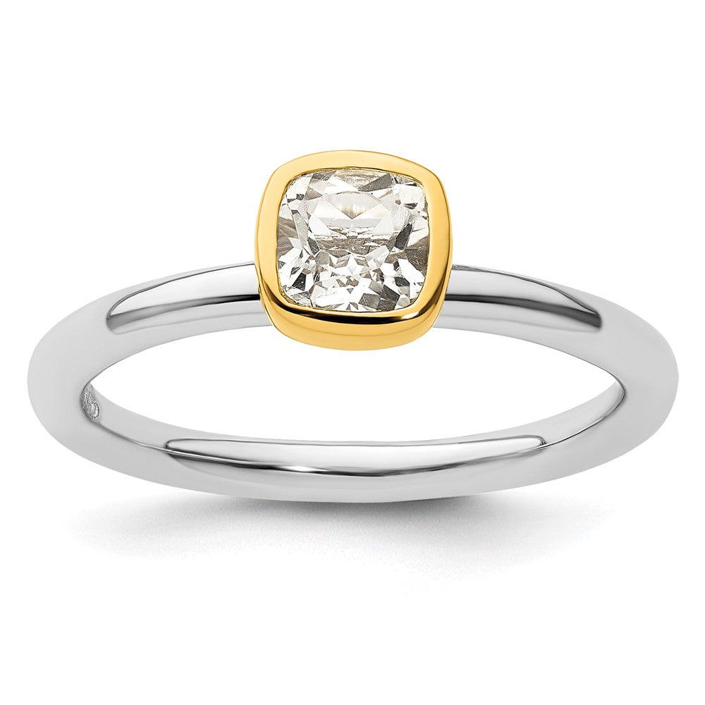 Sterling Silver Stackable Expressions w/Gold-plated White Topaz Ring Size -5