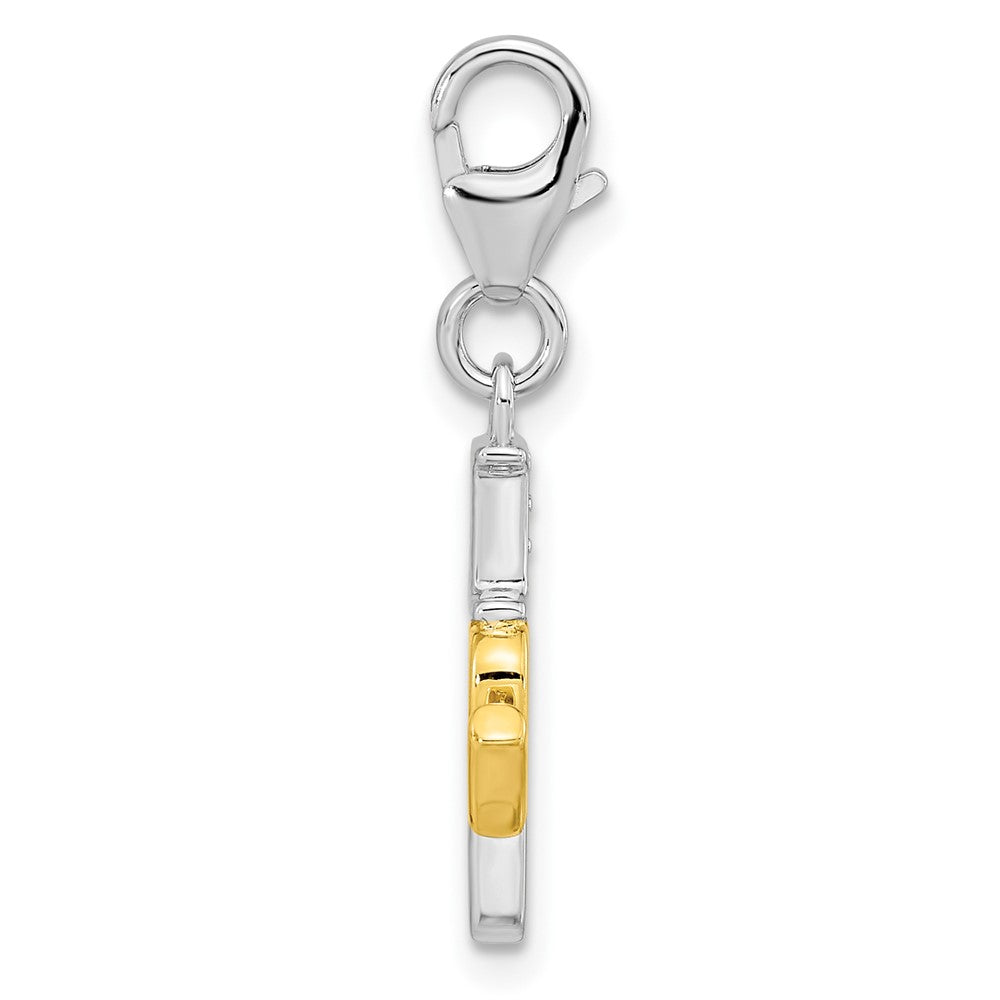 Amore La Vita Sterling Silver Rhodium-plated and Gold-plated Polished CZ I LOVE U Charm with Fancy Lobster Clasp