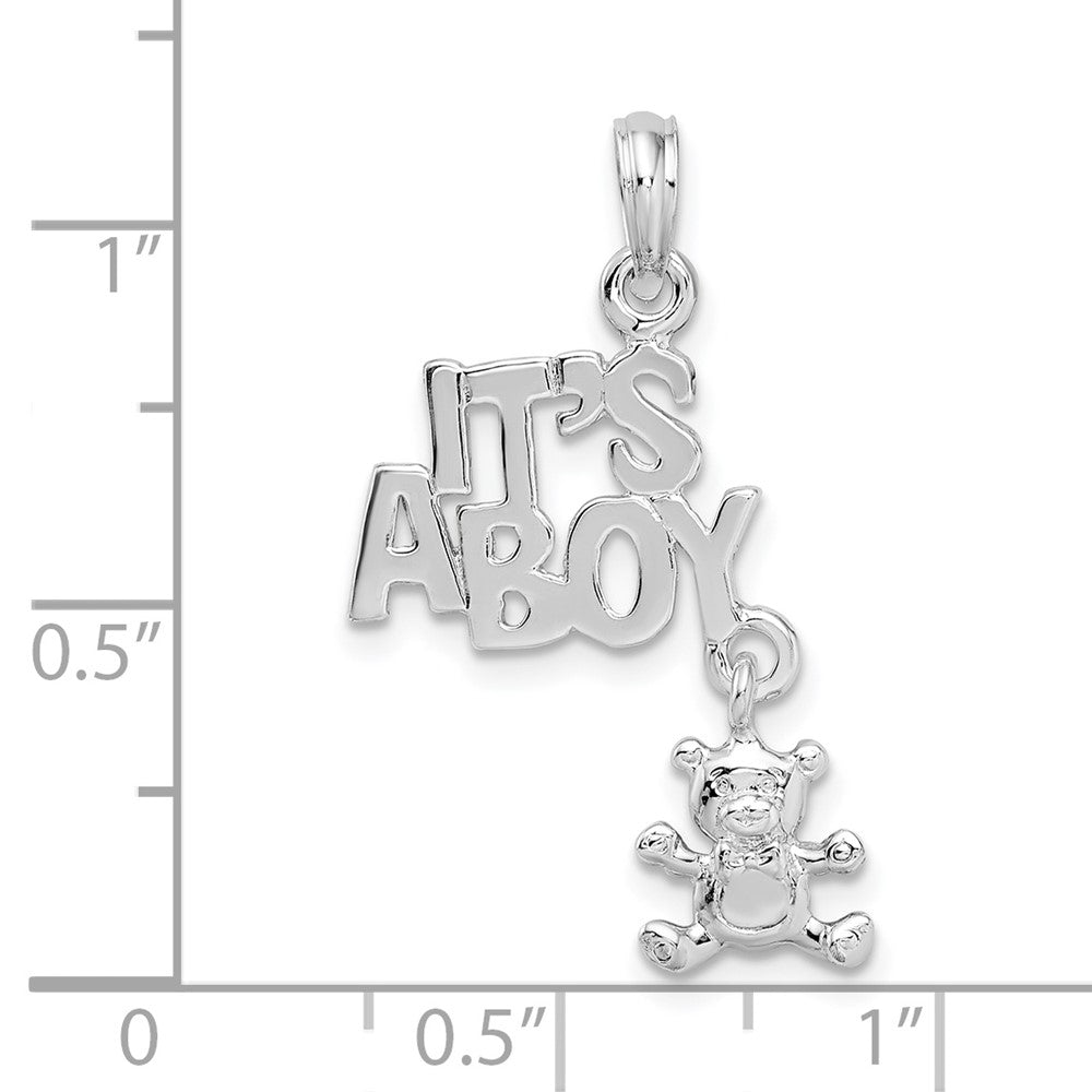Sterling Silver Polished Moveable IT'S A BOY w/Bear Pendant