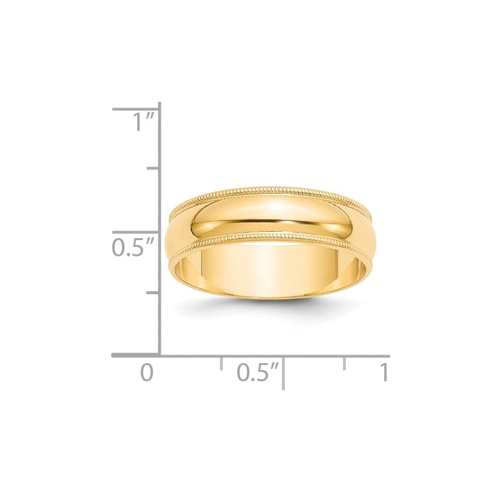 14k Yellow Gold 6mm Lightweight Milgrain Half Round Wedding Band Size 12