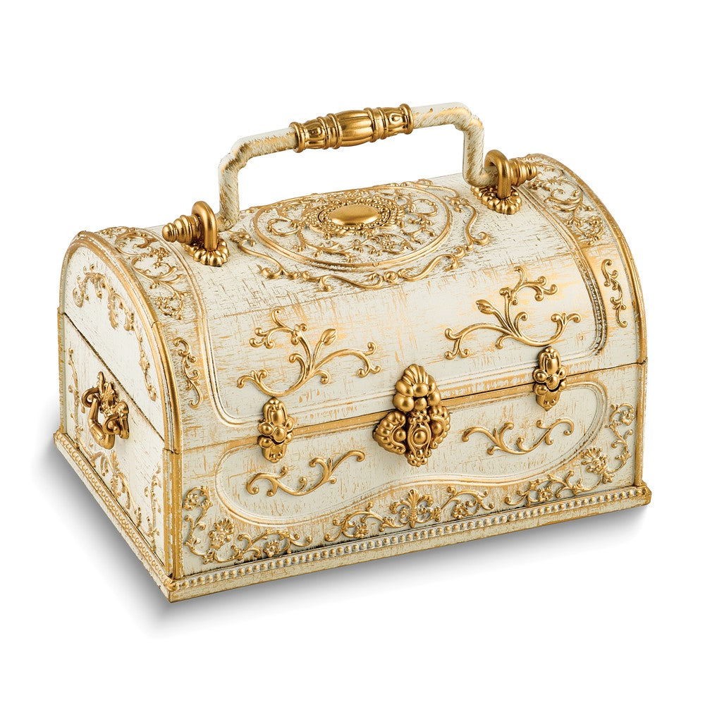 Antiqued White Mirrored Musical Jewelry Chest (Plays Kaiser Walzer)