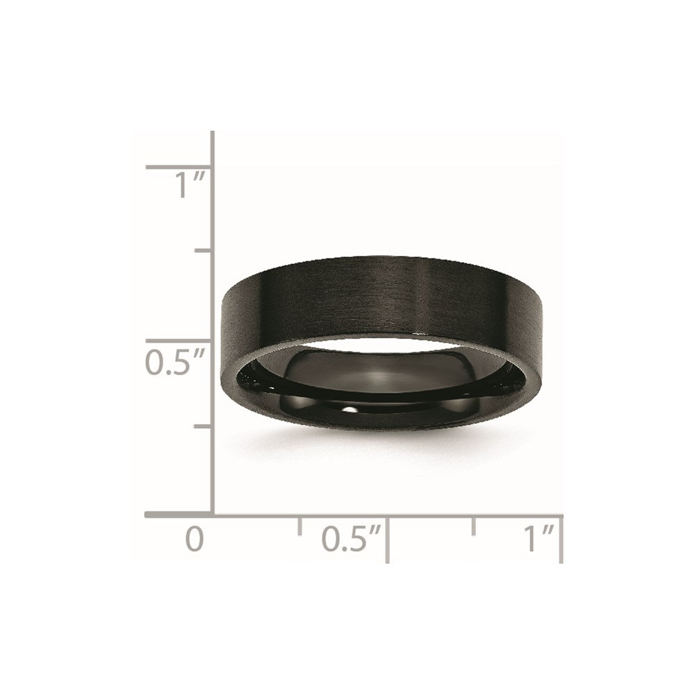 Stainless Steel 6mm Black IP-plated Brushed Flat Band Size - 13