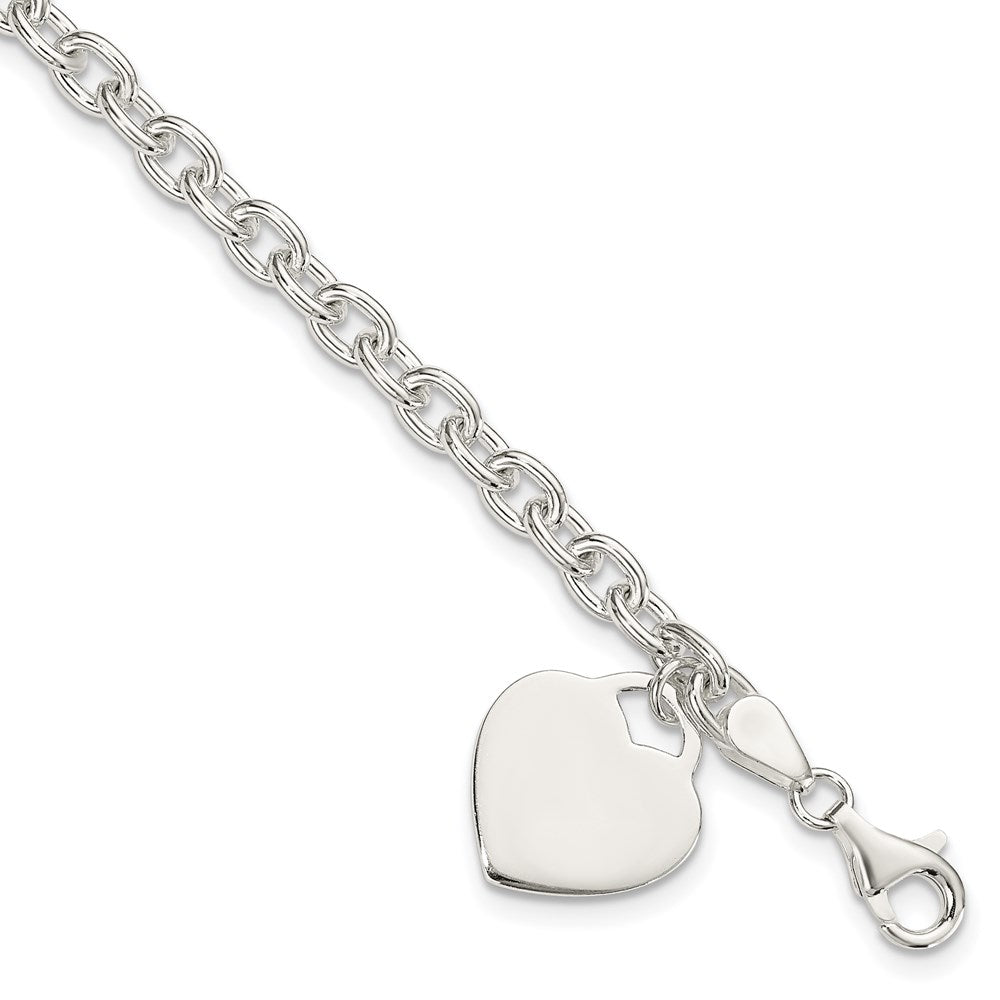Sterling Silver 1.5mm Engraveable Heart Charm Bracelet 8.5 inches