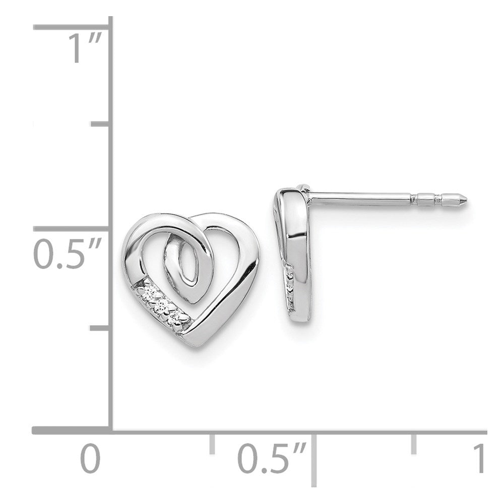 14k White Gold Diamond Heart Post Earrings