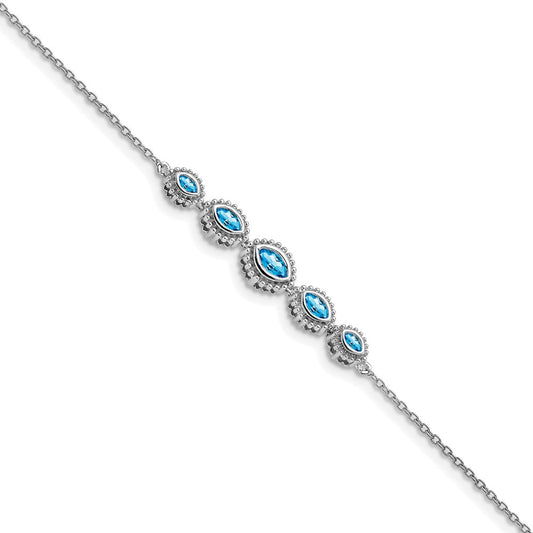 14k White Gold Marquise Blue Topaz Bracelet 7  inches