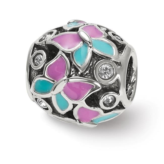 Sterling Silver Reflections Pink & Blue Enameled CZ Butterfly Bead