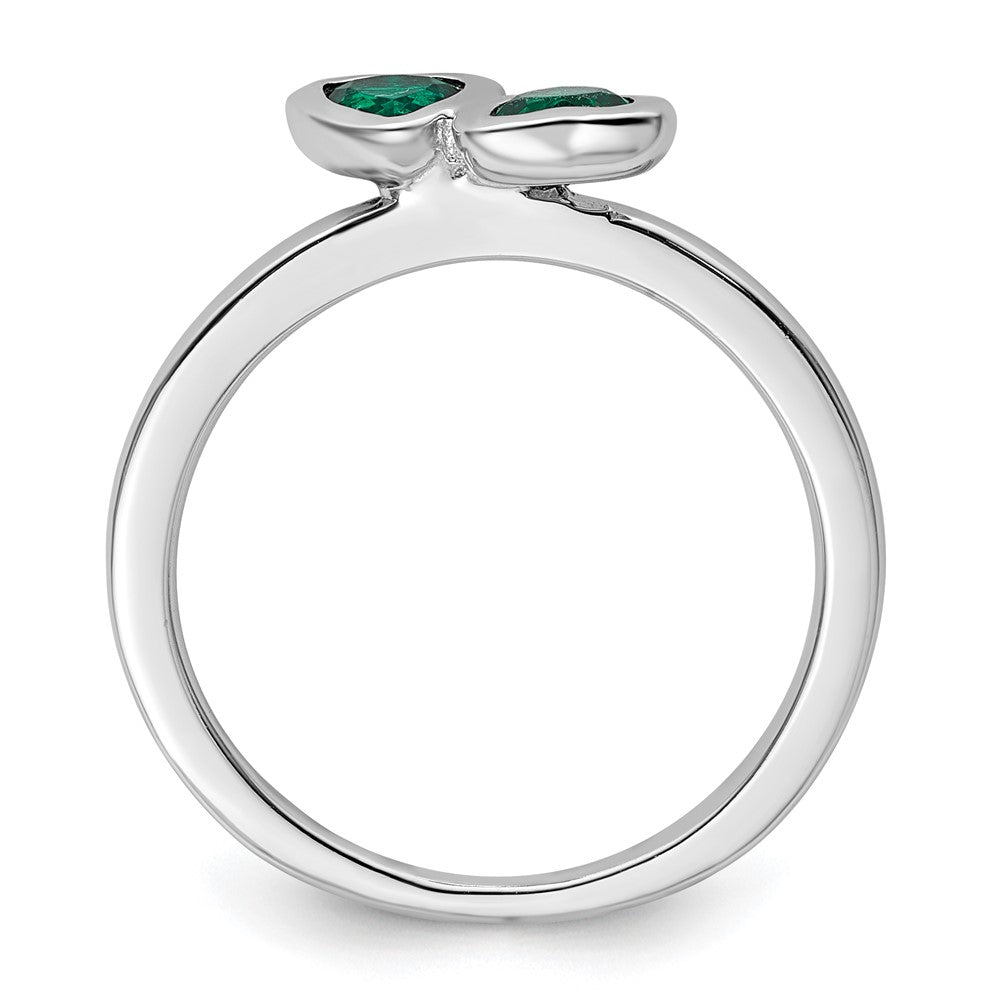 Sterling Silver Stackable Expressions Cr. Emerald Double Heart Ring Size -8