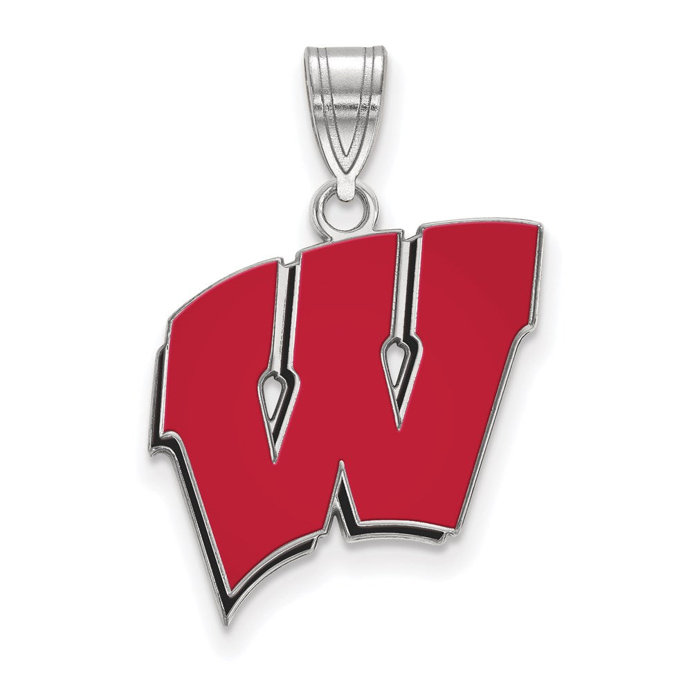 14k White Gold LogoArt University of Wisconsin Letter W Large Enameled Pendant