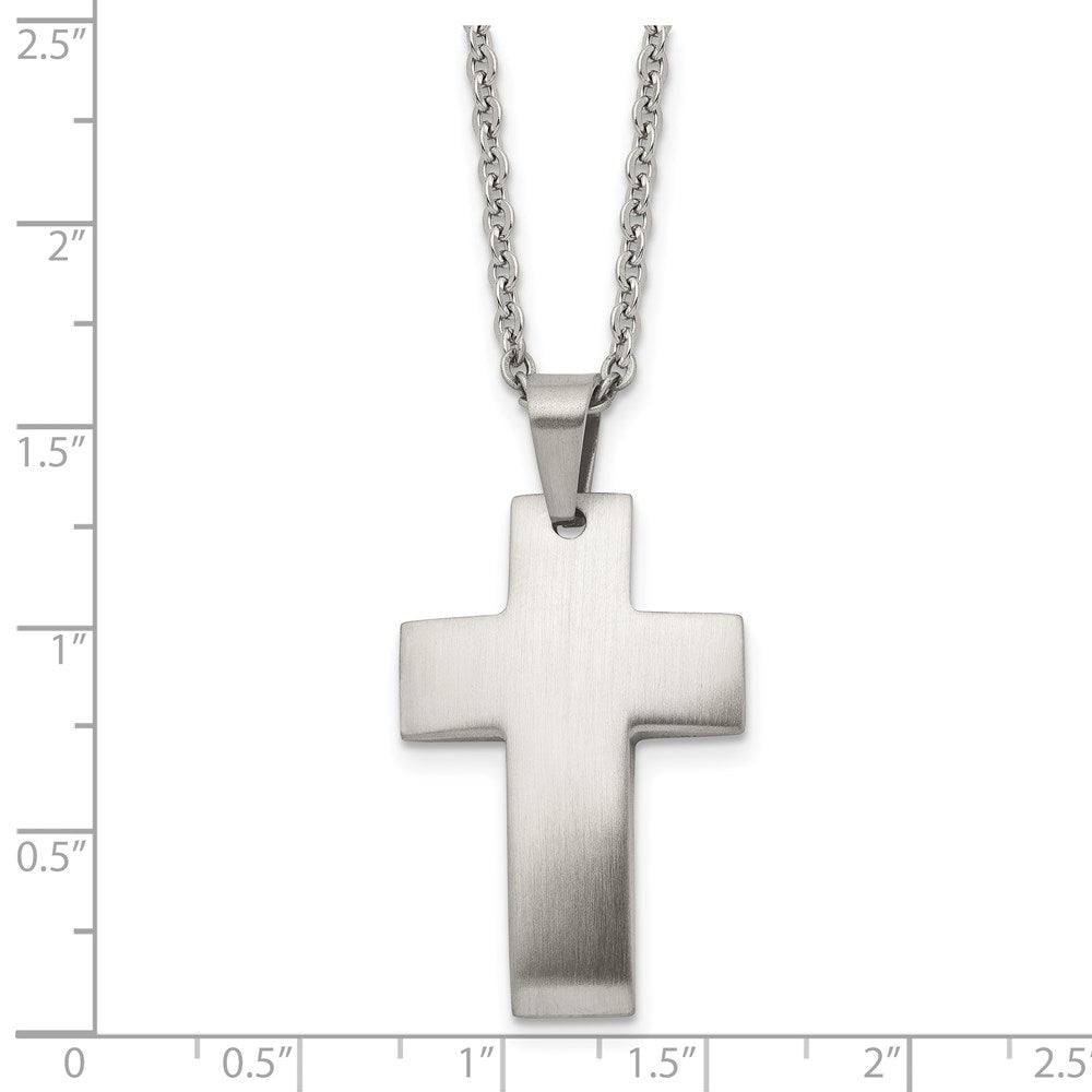 Stainless Steel Brushed Cross 20in Necklace