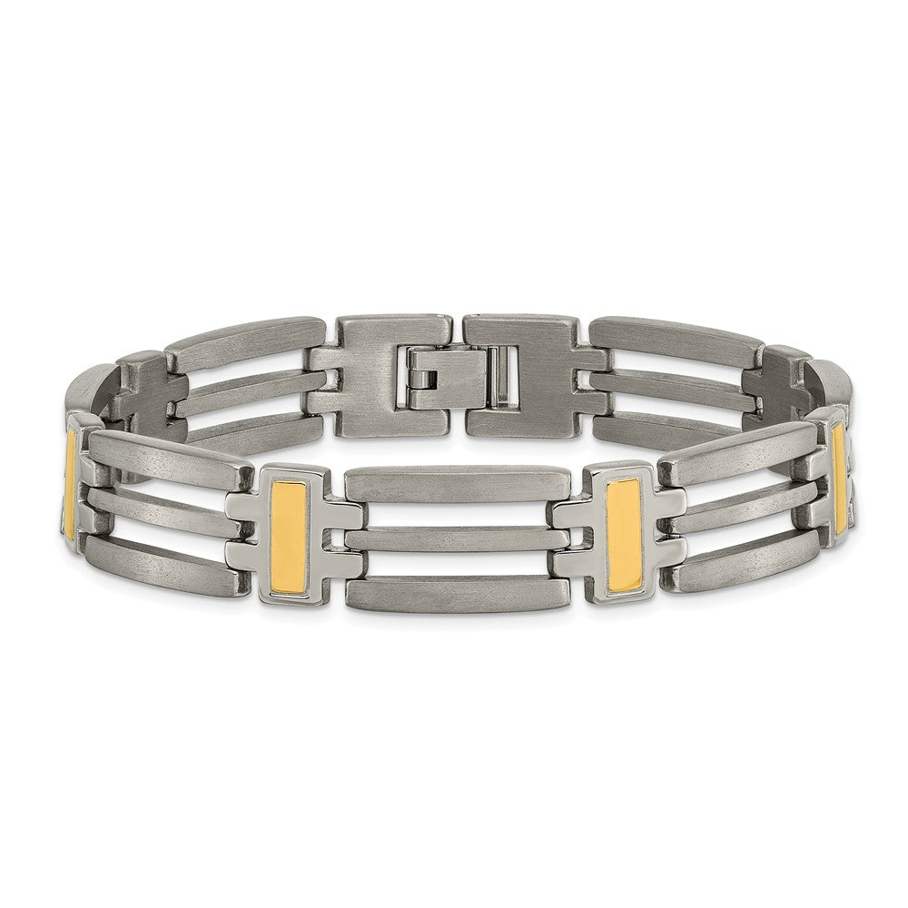 Titanium Brushed and Polished Yellow IP-Plated 8.5in Bracelet 8.5 inches