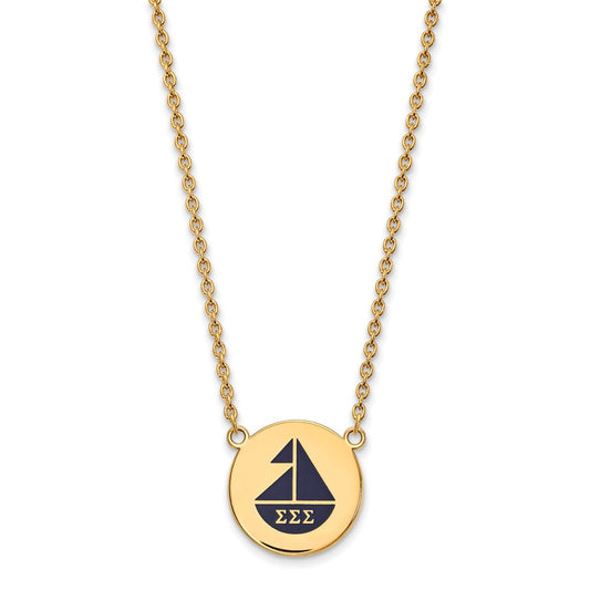 Sterling Silver Gold-plated LogoArt Sigma Sigma Sigma Sorority Symbol Large Color Enamel Pendant 18 inch Necklace