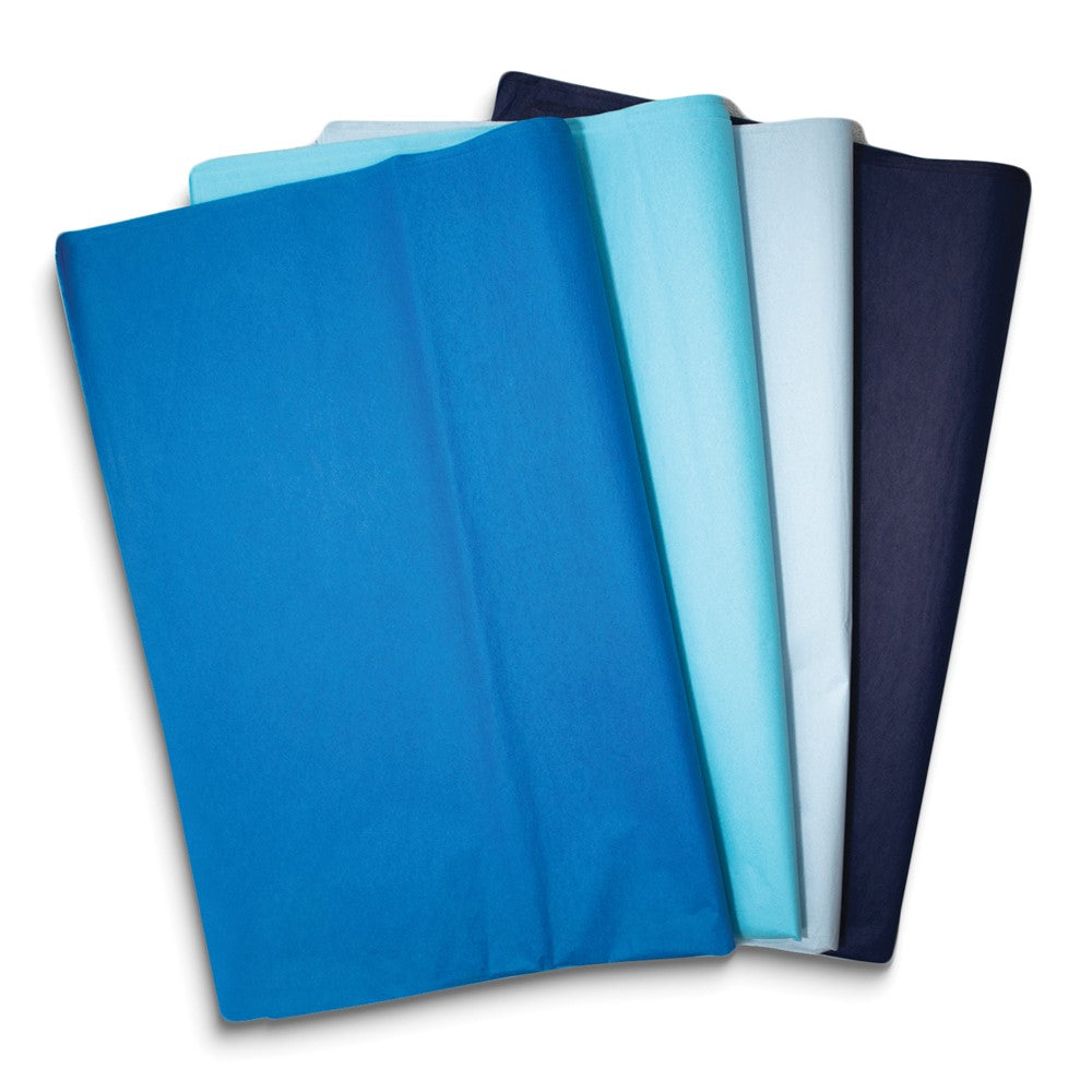 Four Color 48 Sheet White, Light Blue, Dark Blue, Black Mixed Tissue Paper Set - 12 Each Color