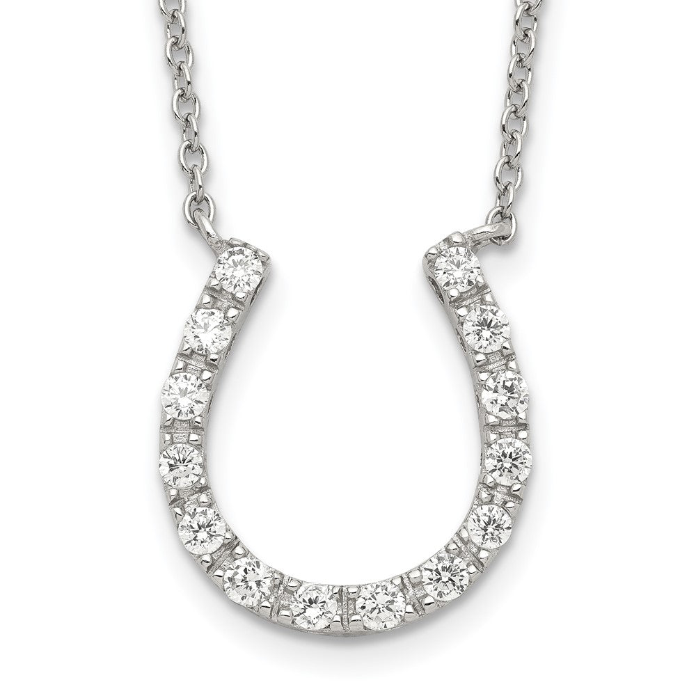 Sterling Silver Rhodium-plated CZ Horseshoe Necklace 16 Inches