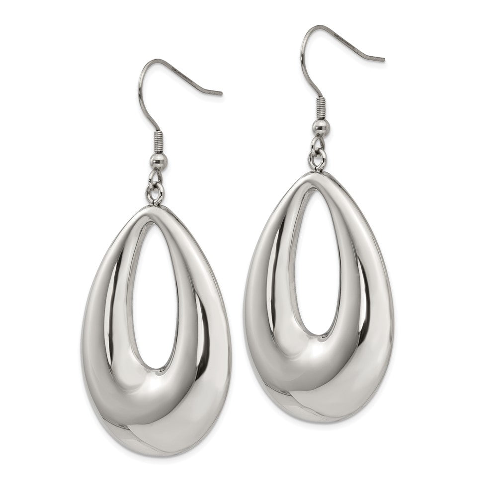 Stainless Steel Polished Hollow Teardrop Dangle Shepherd Hook Earrings