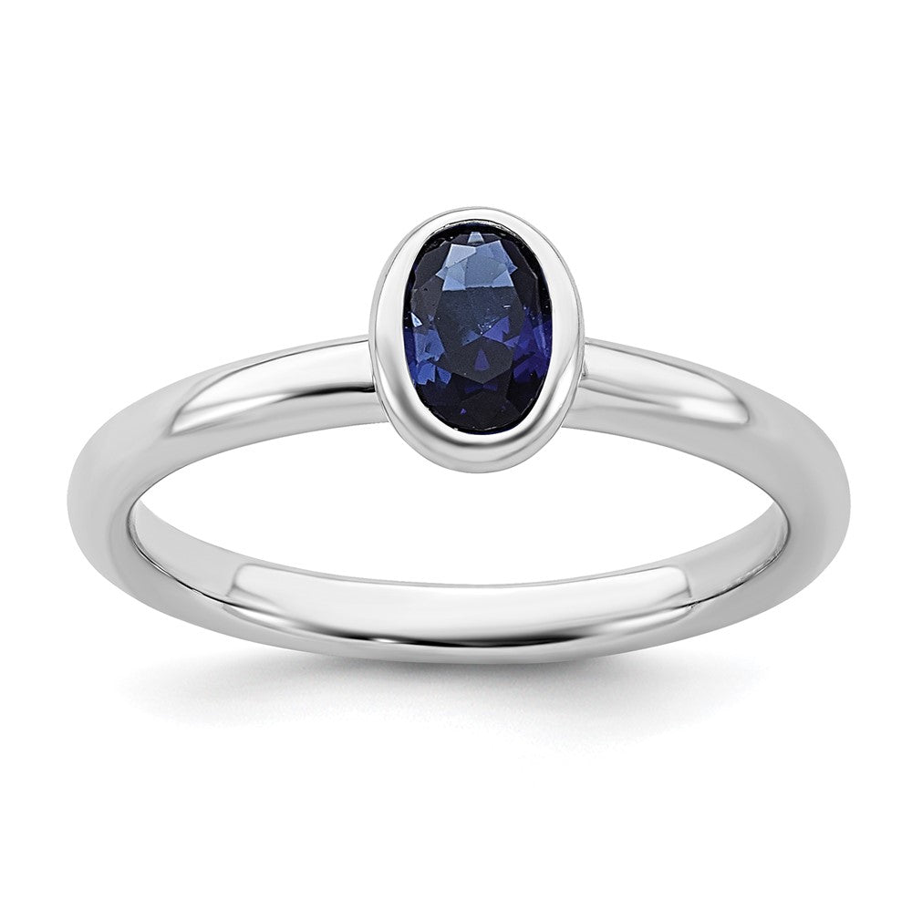 Sterling Silver Stackable Expressions Oval Created Sapphire Ring Size -7