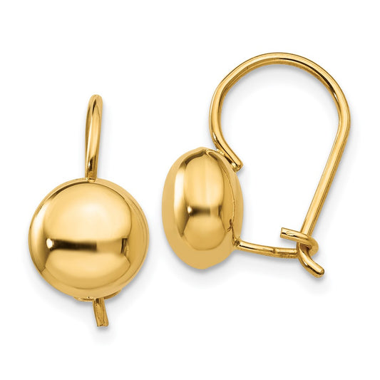 14k Polished 8mm Button Kidney Wire Earrings