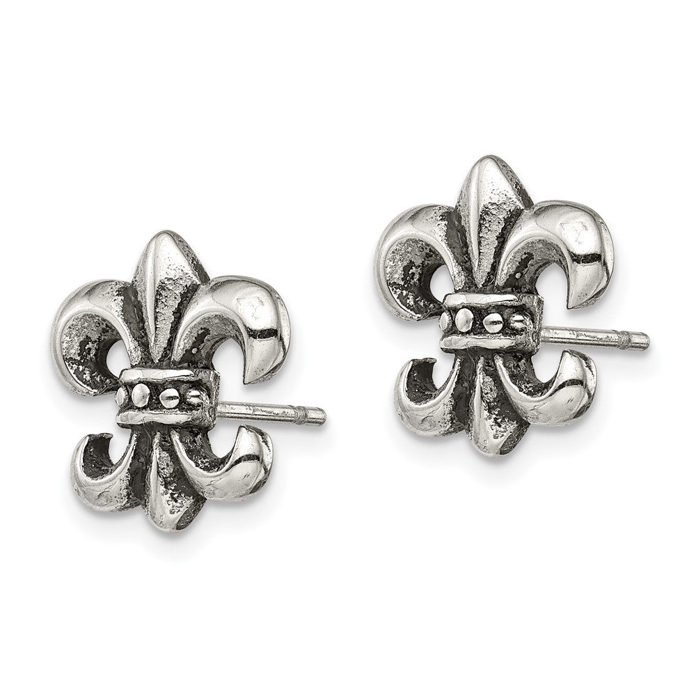 Stainless Steel Polished Fleur de Lis Post Earrings