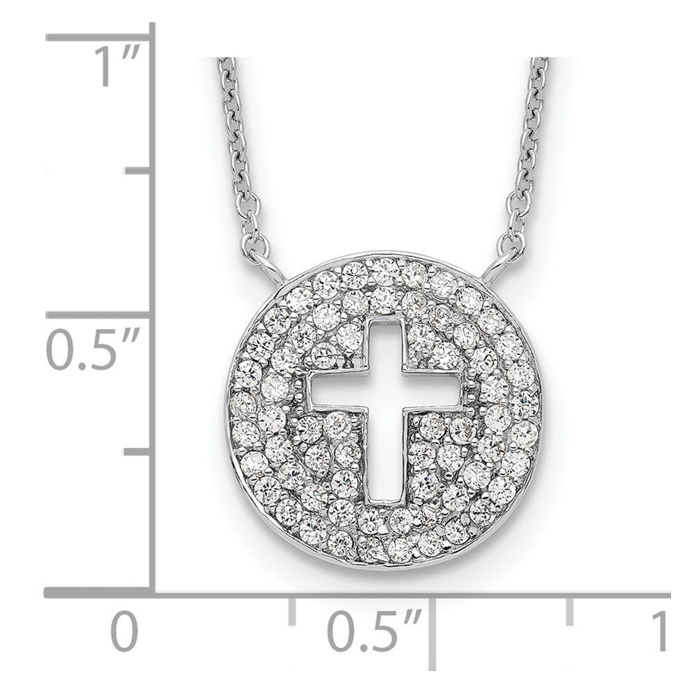 Sterling Silver 18in Rhodium-plated Polished CZ Cross Necklace 18 Inches