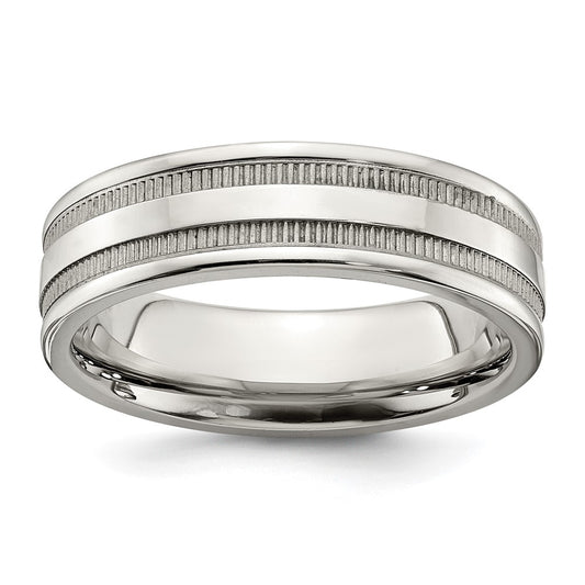Stainless Steel Polished 6mm Grooved and Beaded Band Size - 8.5