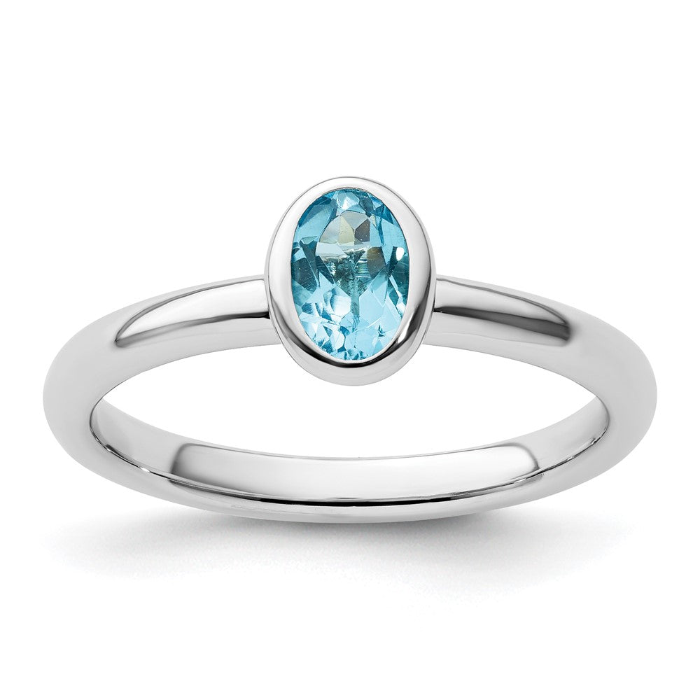 Sterling Silver Stackable Expressions Oval Blue Topaz Ring Size -6