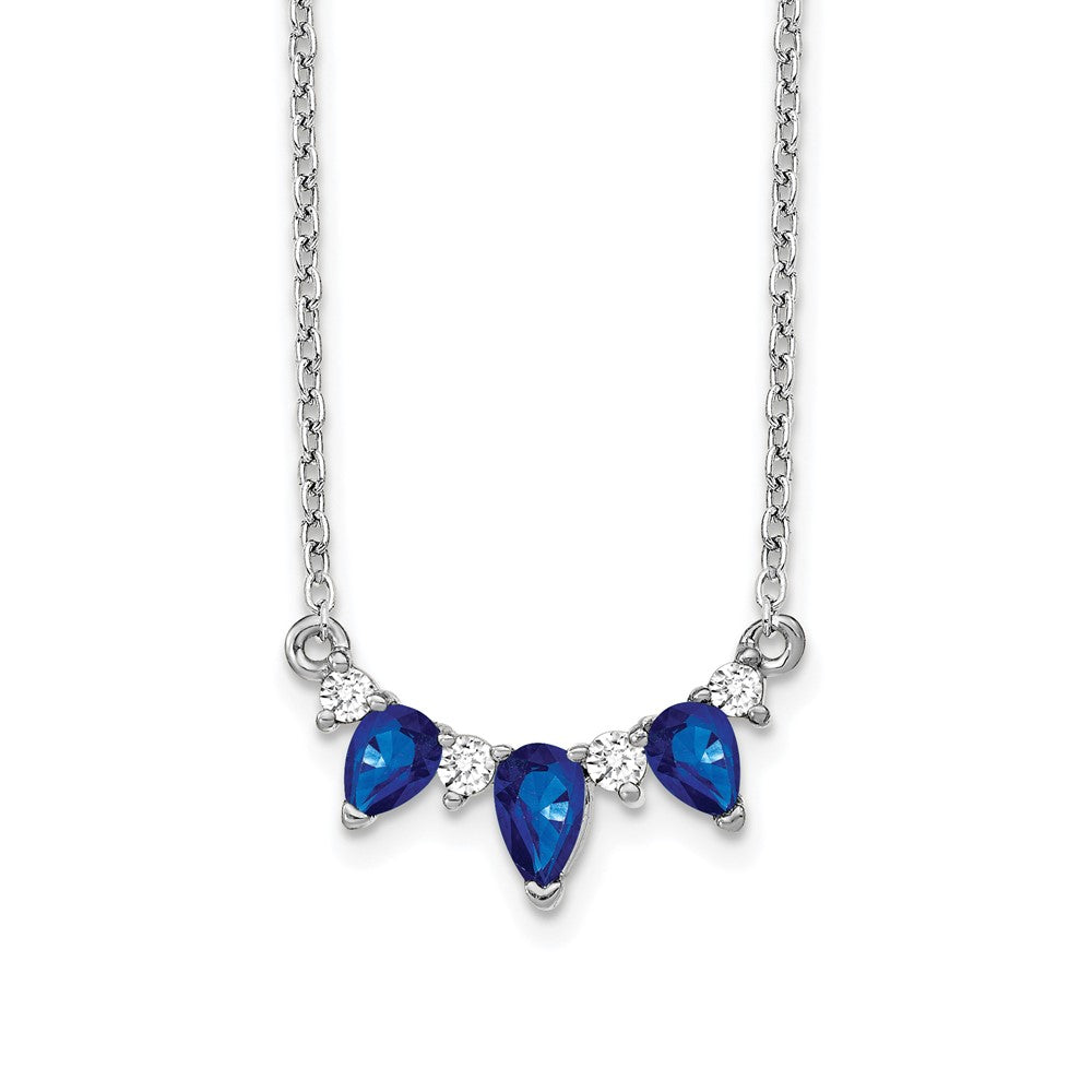 14k White Gold 1/8 carat Lab Grown Diamond VS/SI+ G+ and Created Sapphire 18 inch Necklace