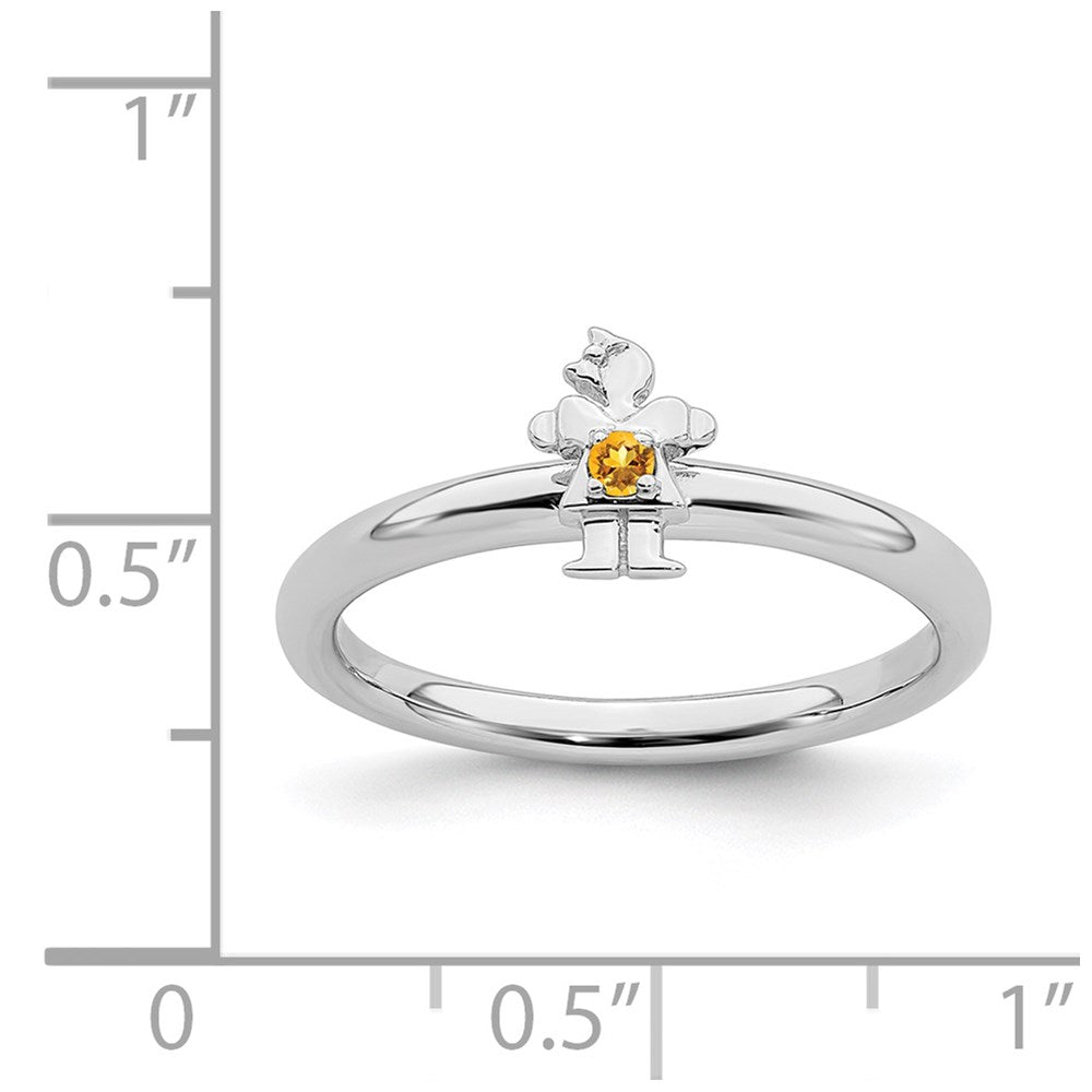 Sterling Silver Stackable Expressions Rhodium Citrine Girl Ring