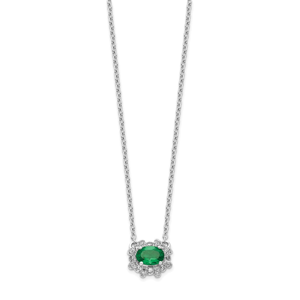 14k White Gold Diamond and Oval Emerald 18 inch Necklace