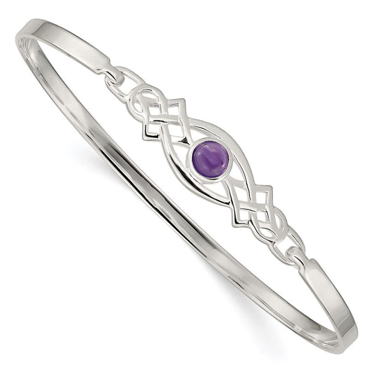 Sterling Silver Amethyst Celtic Knot Bangle Bracelet 7.25 inches