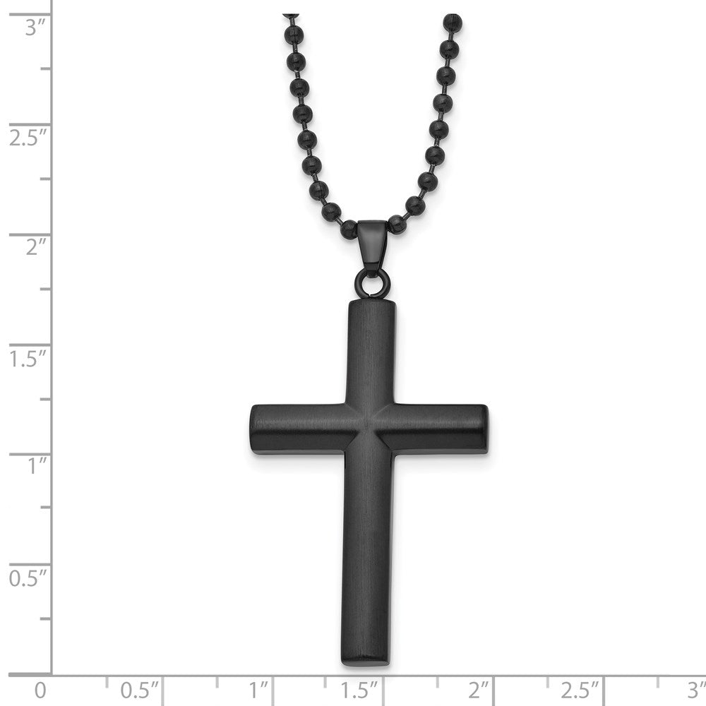 Stainless Steel Brushed and Polished Black IP-plated Cross 24in Necklace