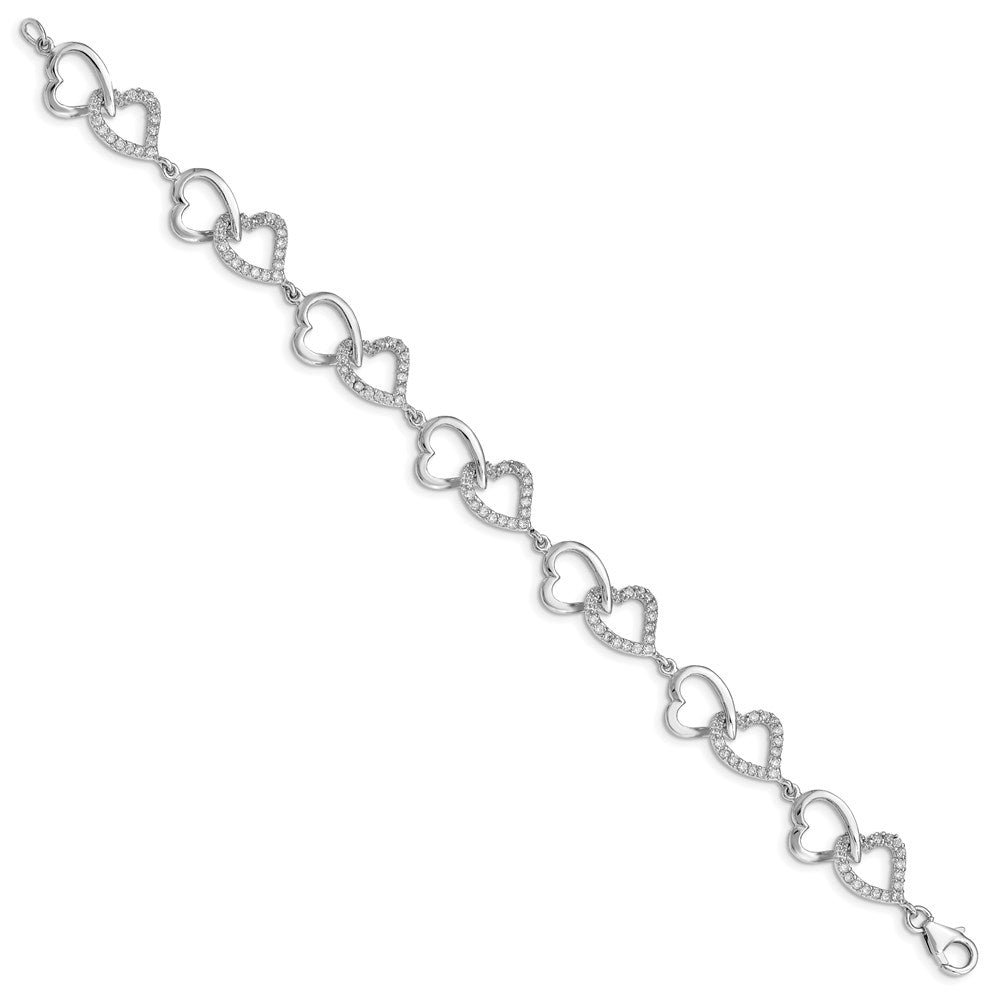 Sterling Silver Rhodium-plated CZ Heart Bracelet 7.75 inches