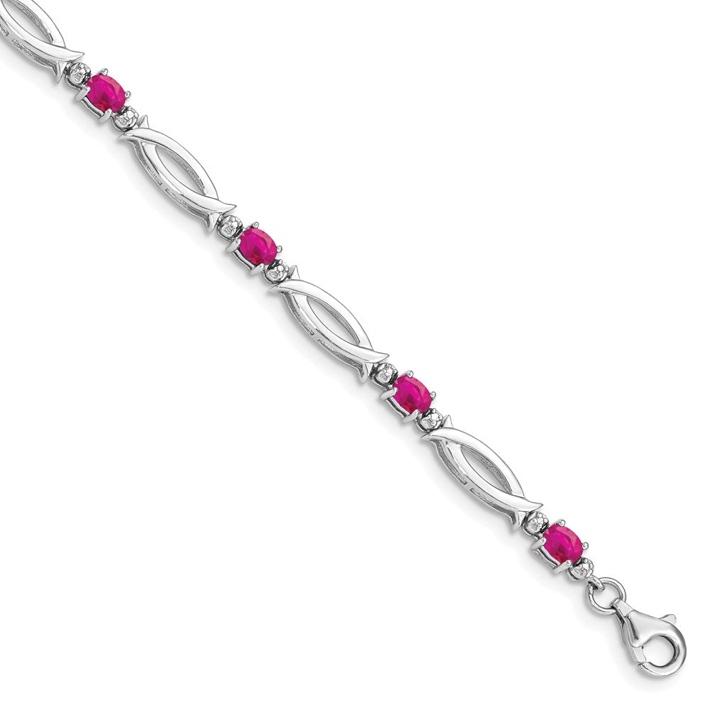 Sterling Silver Rhodium-plated Composite Ruby and Diamond Bracelet 7 inches