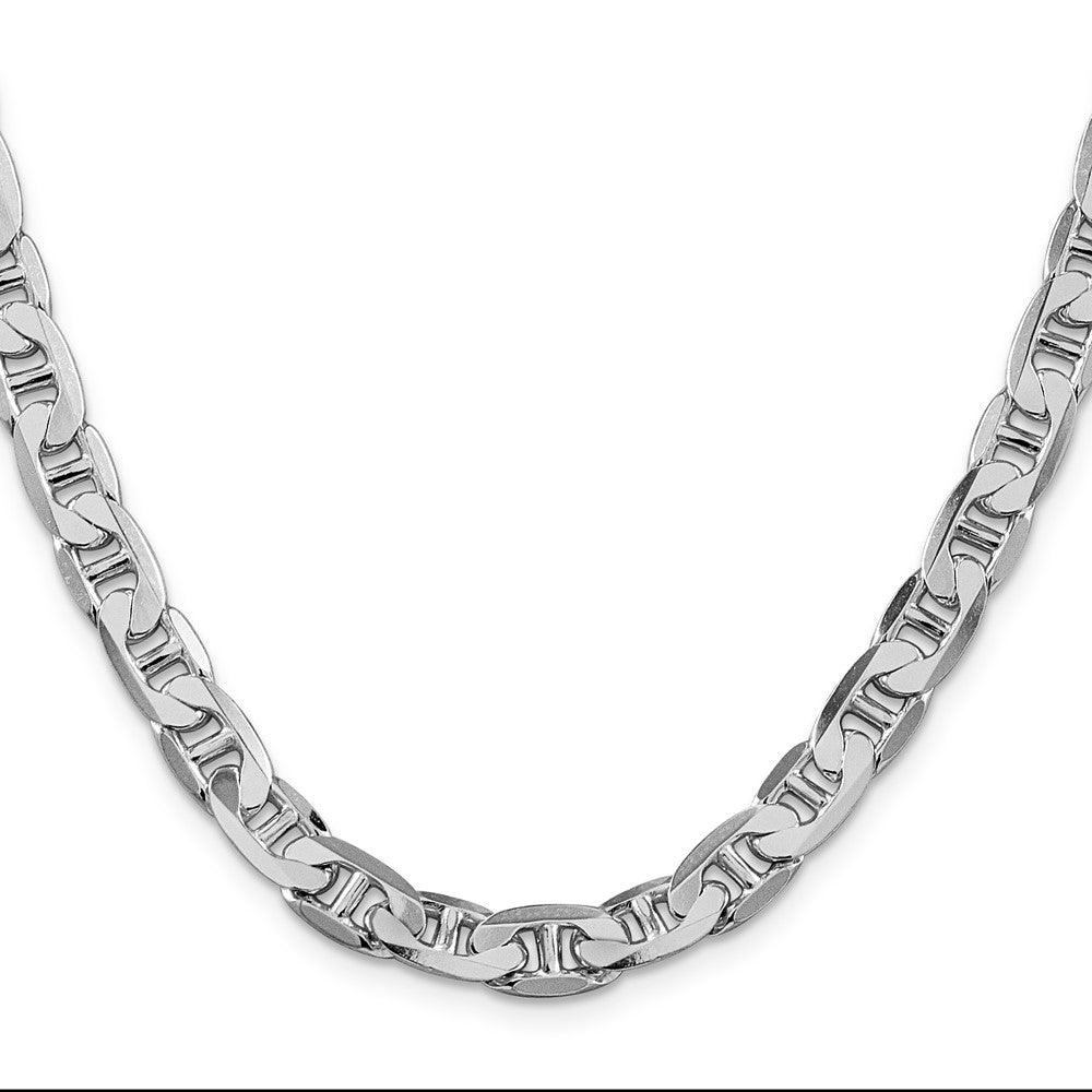 Sterling Silver Rhodium-plated 7mm Flat Anchor Chain 22 Inches