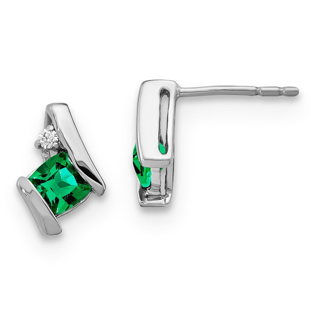 Sterling Silver Created Emerald & Diamond Earrings