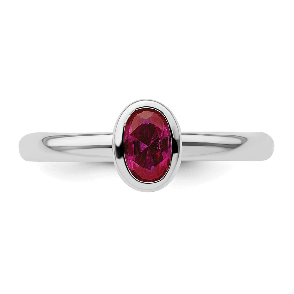 Sterling Silver Stackable Expressions Oval Created Ruby Ring Size -5