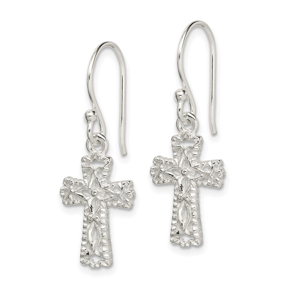 Sterling Silver RH-plated Polished & Textured Diamond Circle Post Earrings