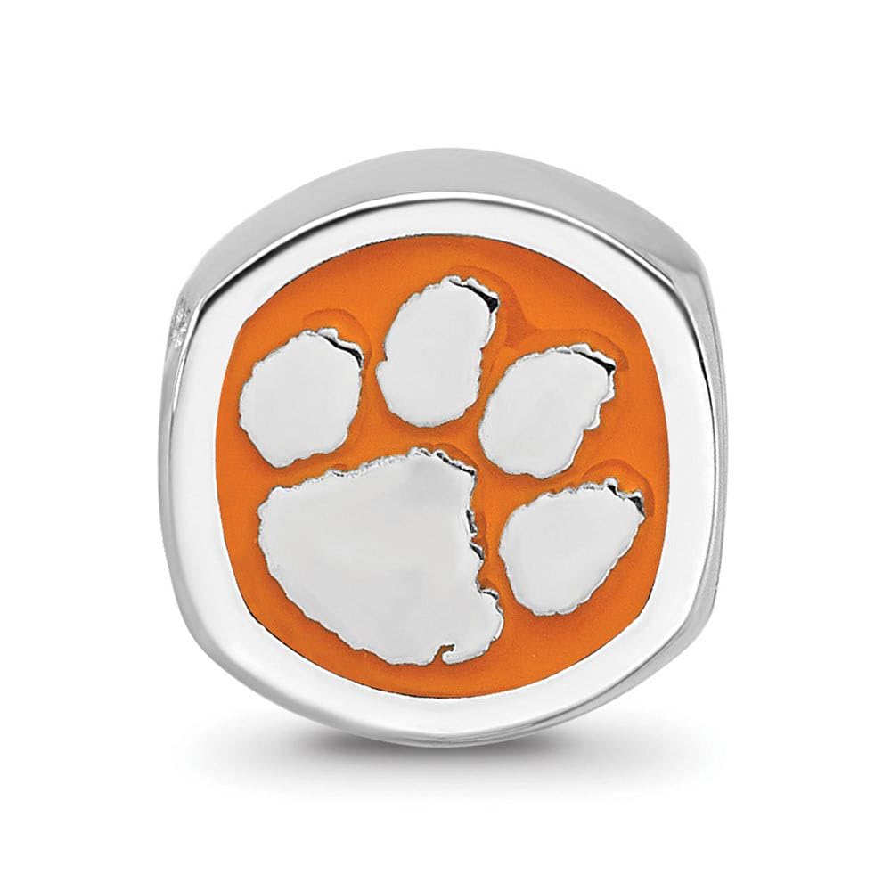 Sterling Silver Clemson University Cushion Shaped Logo Bead Charm