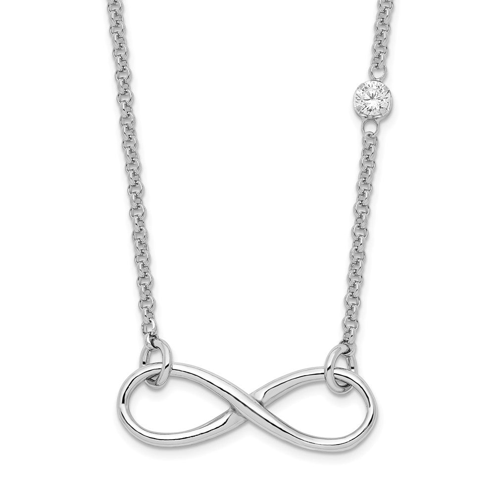Sterling Silver Rhodium-plated CZ Infinity Knot Necklace 18 Inches