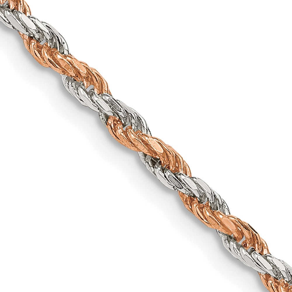 Sterling Silver And Rose Vermeil 2.5mm Diamond-cut Rope Chain 18 Inches