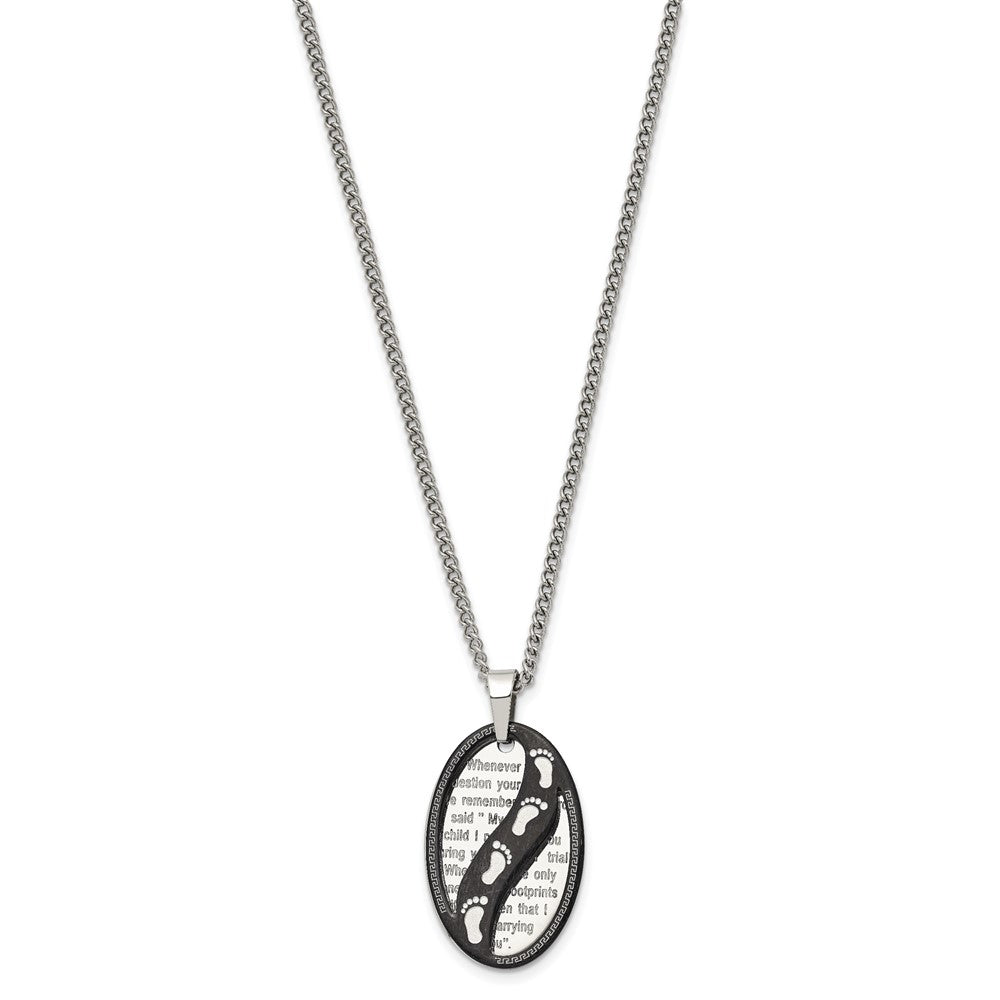 Stainless Steel Polished Black IP-plated FOOTPRINTS 24in Necklace