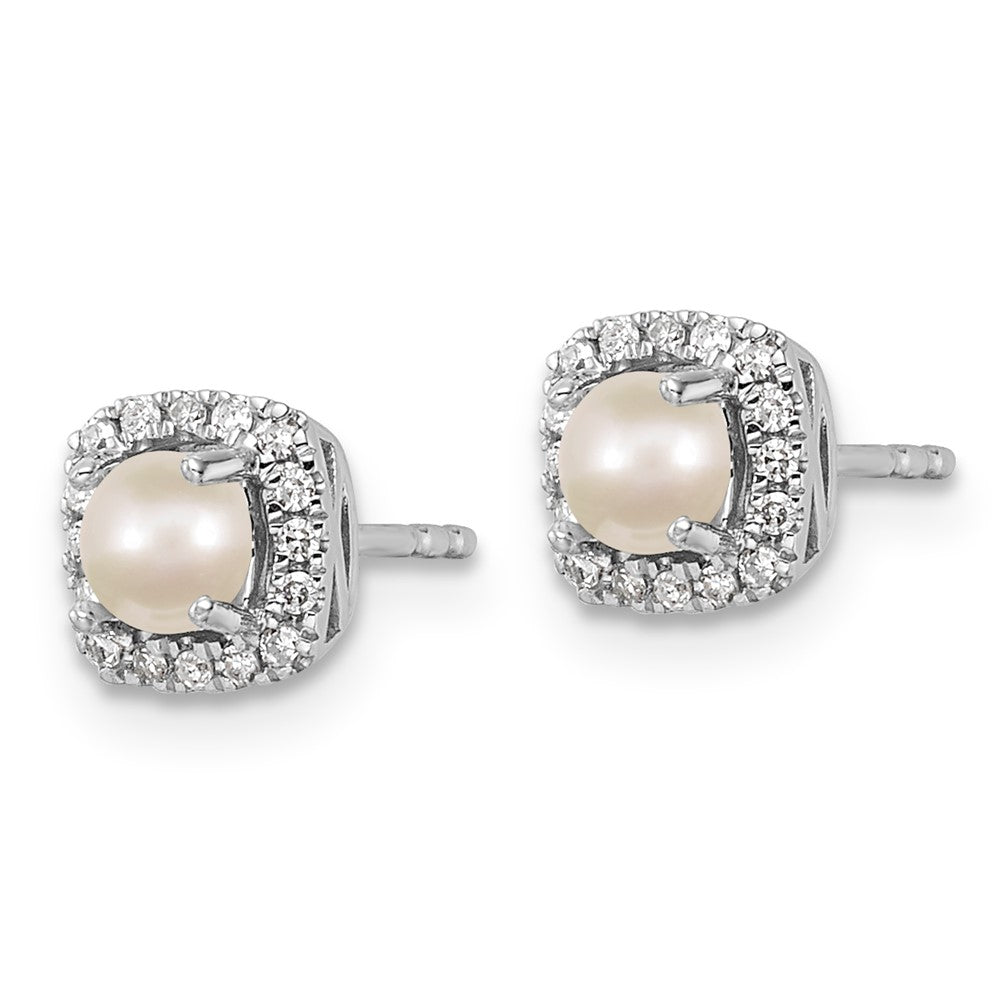 Sterling Silver Pearl & Diamond Earrings