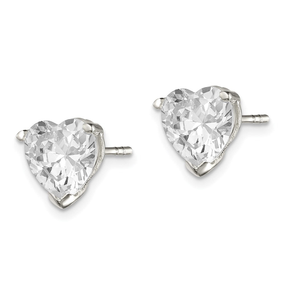 Cheryl M Sterling Silver Rhodium-plated and Rose Gold-plated Accent Heart Brilliant-cut CZ Stud Post Earrings