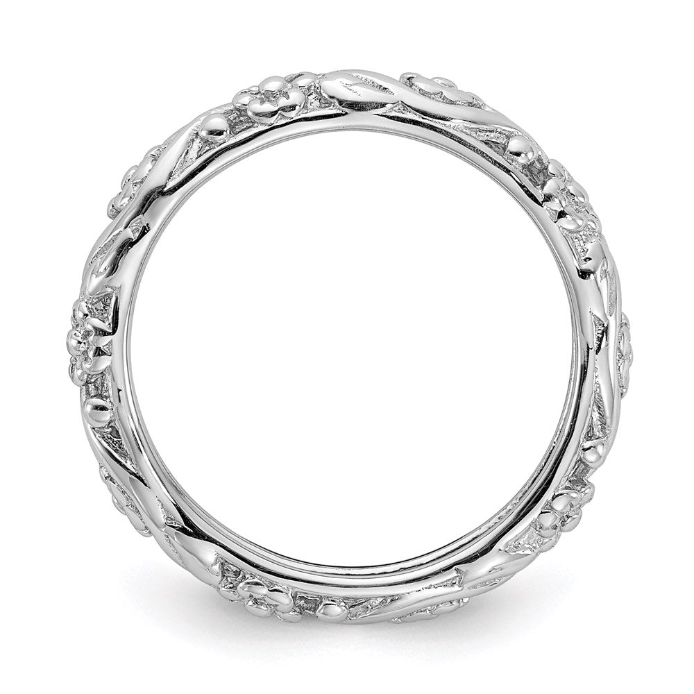Sterling Silver Stackable Expressions Rhodium Floral Ring Size -9