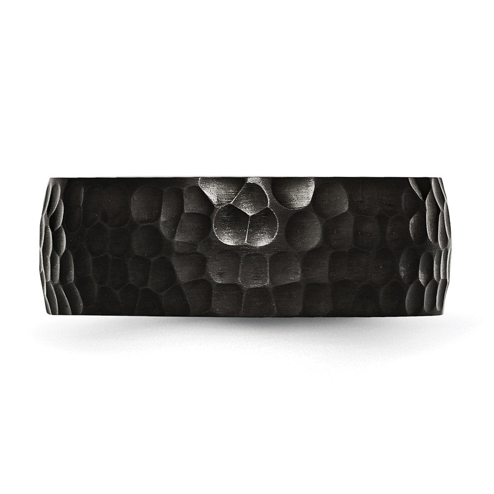 Stainless Steel Black IP-plated Hammered 8mm Band Size - 10.5